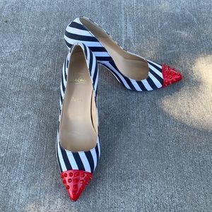 Christian Louboutin size 38 red spikes black stripe